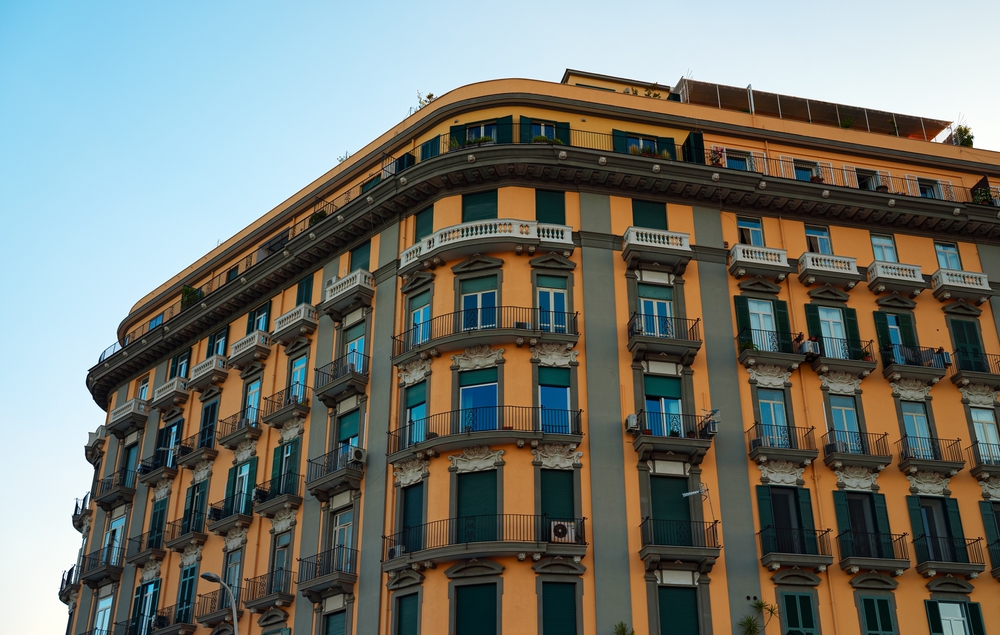 Updated,Building,Facade,In,Naples,,Italy.